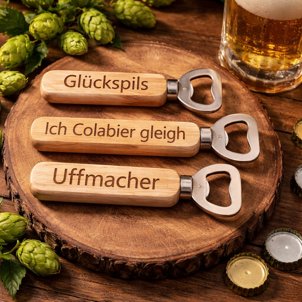 Holz-Flaschenöffner mit Gravur nach Wunsch 🍻